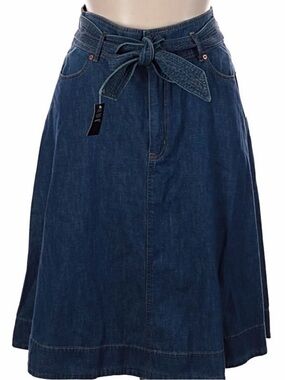 Ralph Lauren Dark Blue Denim A-Line Skirt with Tie Waist